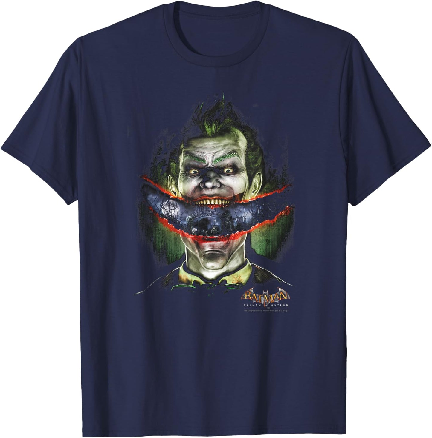 Batman: Arkham Asylum Joker Crazy Lips T Shirt T-Shirt - T-Shirt | Navy
