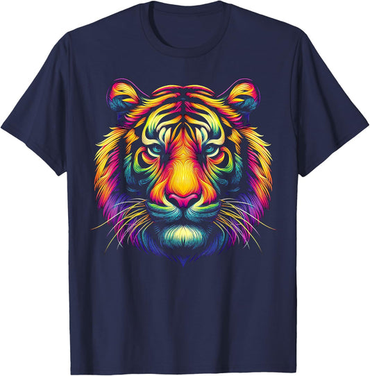 Tiger Face Wild Animal Colorful Tiger Men Kids T-Shirt - T-Shirt | Navy