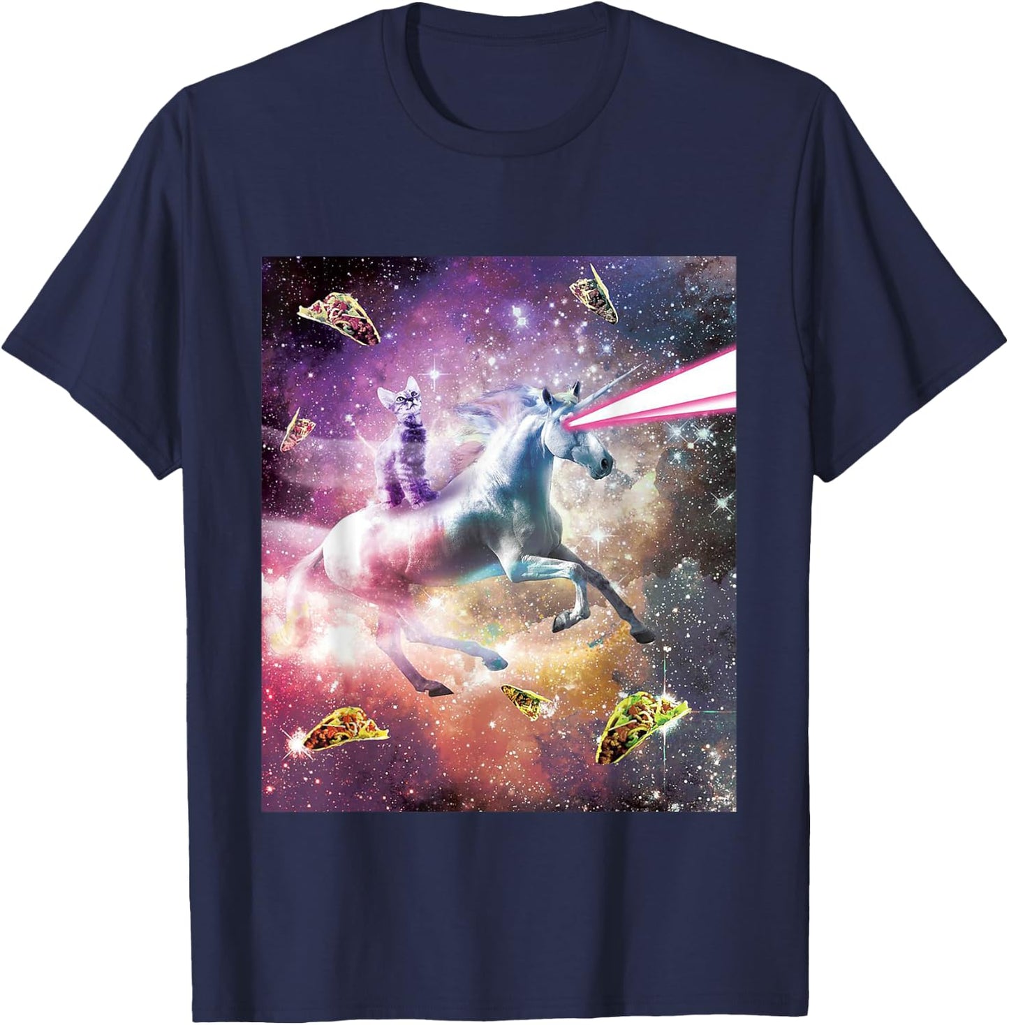 Funny Cute Universe Space Galaxy Cat Meme Unicorn Taco Gift Men Women Kids T-Shirt - T-Shirt | Navy