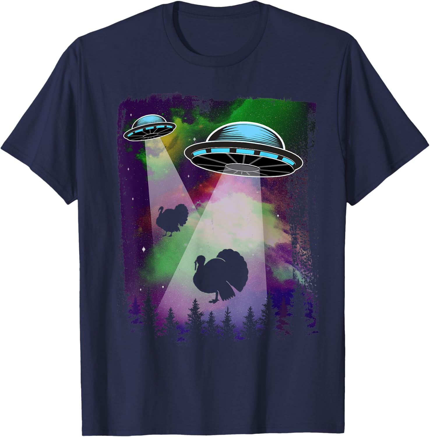 UFO Alien Thanksgiving Turkey Abduction Funny T-Shirt - T-Shirt | Navy