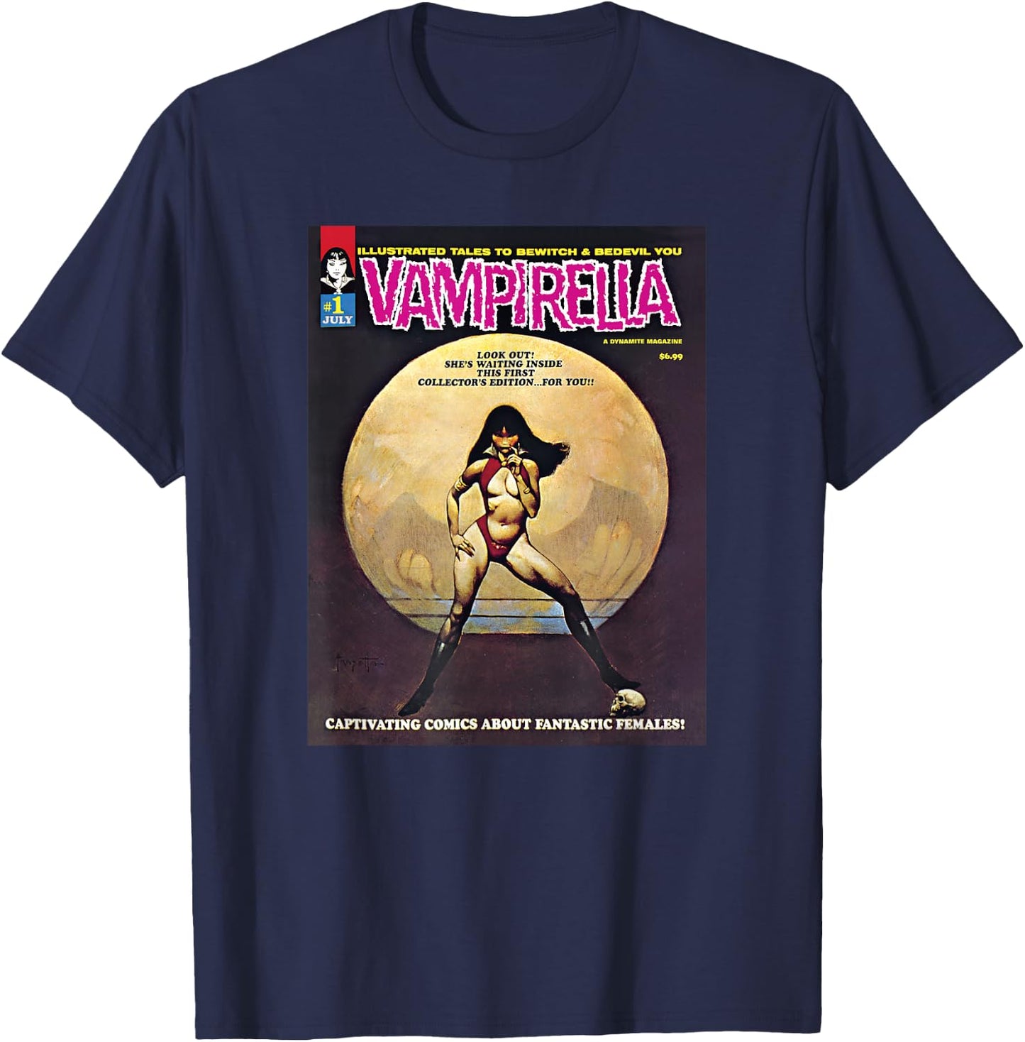 Vampirella "1969/ #1" Featuring Frank Frazetta Cover Art T-Shirt - T-Shirt | Navy