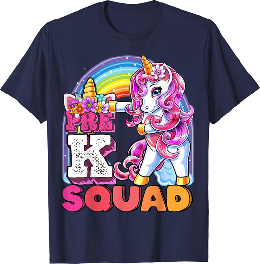 Pre-K Squad Flossing Unicorn Back to School Girls Gift T-Shirt - T-Shirt | Navy