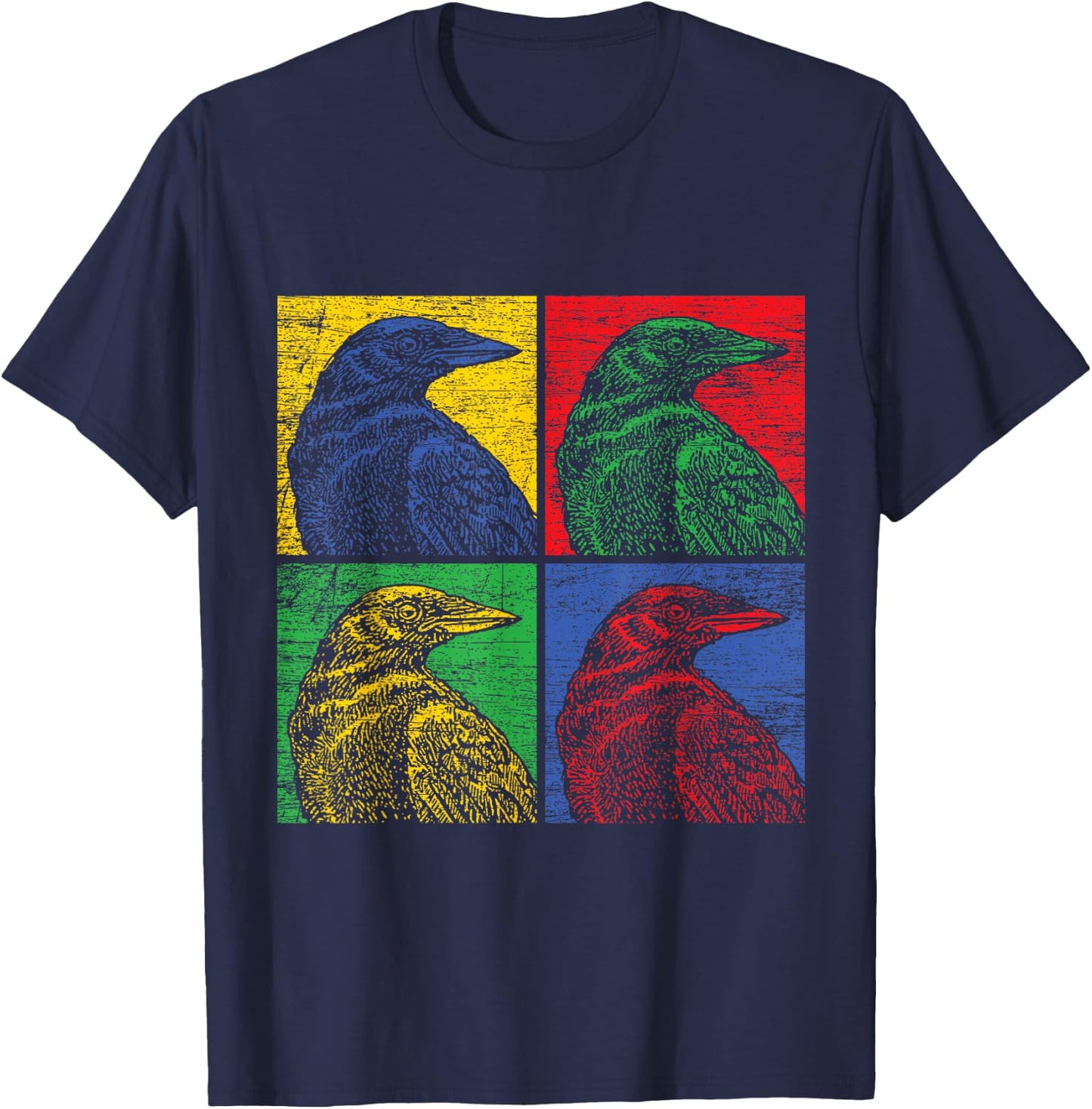 Crow Pop Art Vintage Raven Bird Lover T-Shirt - T-Shirt | Navy