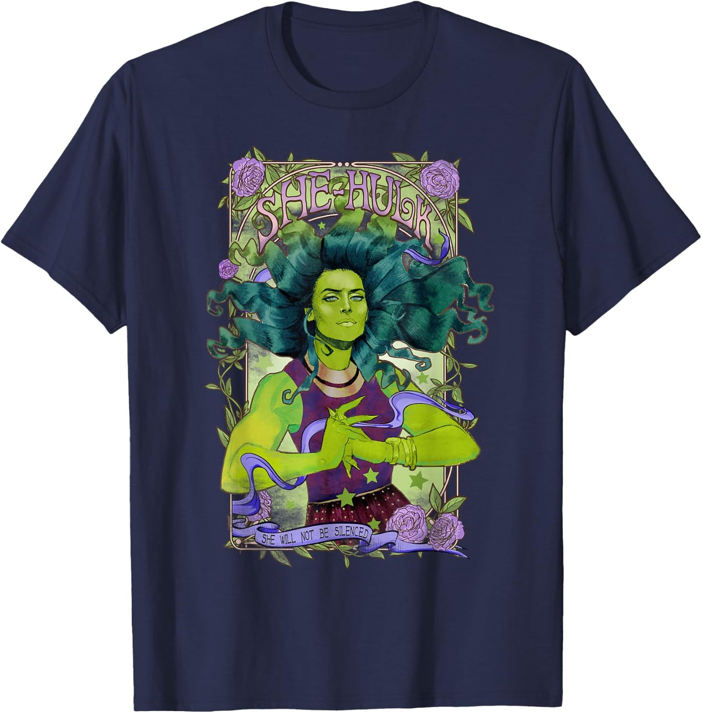 Marvel She-Hulk Vintage Floral Design Graphic T-Shirt - T-Shirt | Navy
