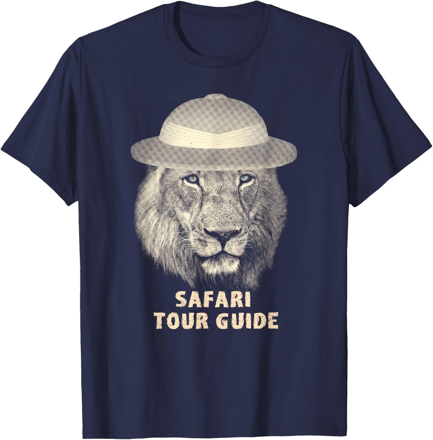 Funny Lion in Pith Helmet Safari Tour Guide T-Shirt - T-Shirt | Navy