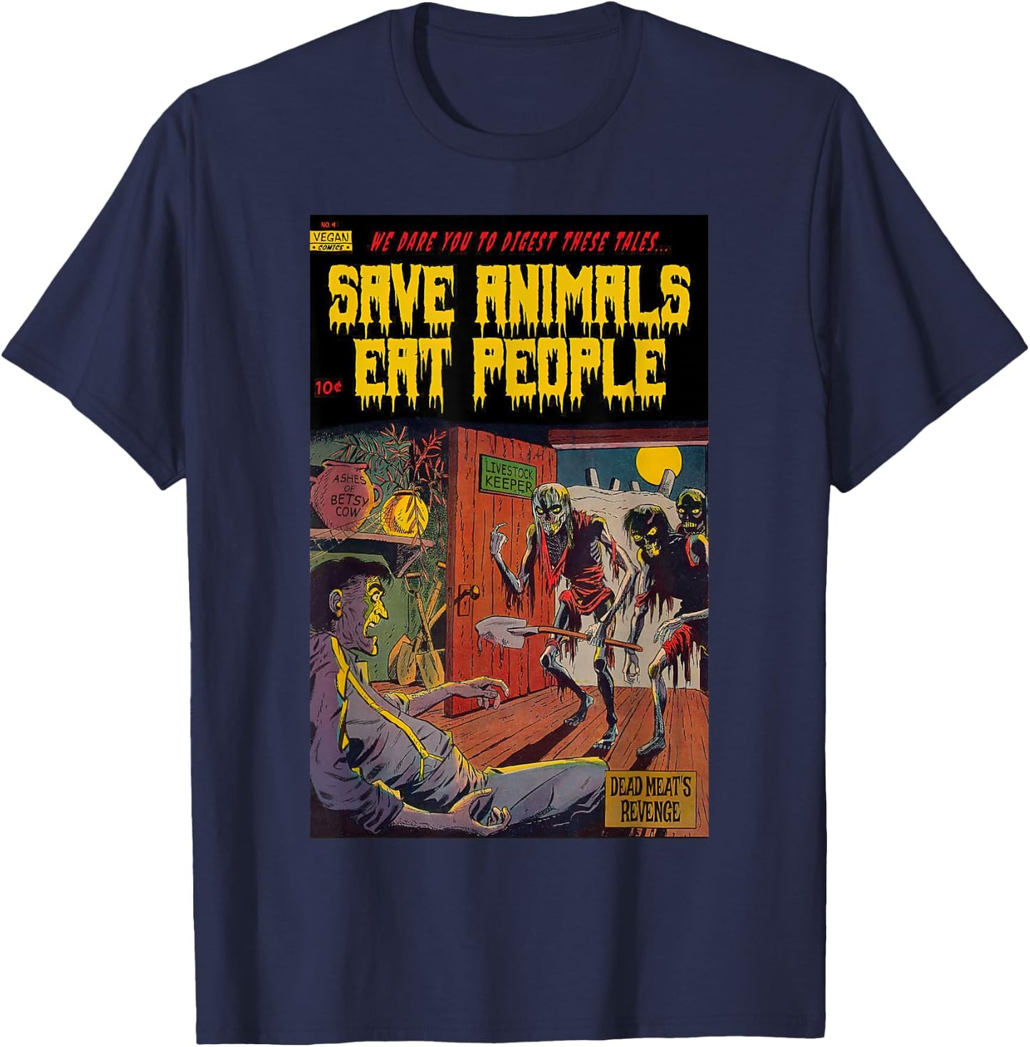 Save The Animals Eat People Vegan Animal Liberation T-Shirt - T-Shirt | Navy