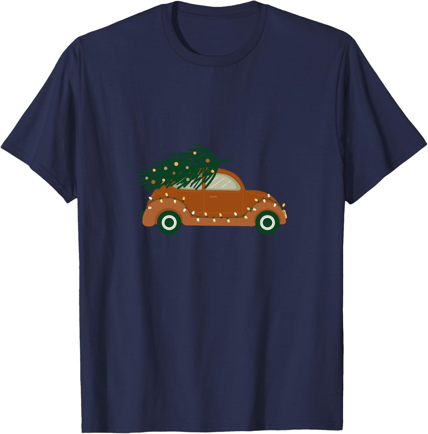Vintage Car and Christmas Tree Lights T-Shirt - T-Shirt | Navy