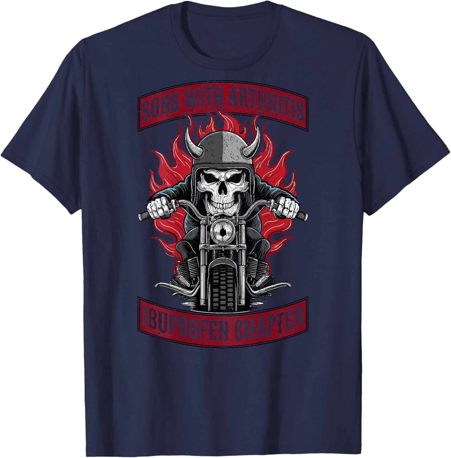 Sons with Arthritis Ibuprofen Chapter Skeleton on Back T-Shirt - T-Shirt | Navy