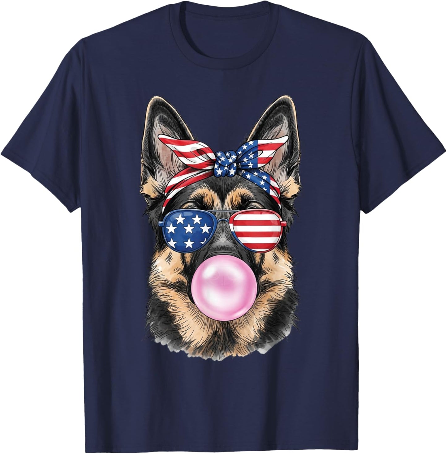 Patriotic German Shepherd Dog American Flag 4th of July Girl T-Shirt - T-Shirt | Navy