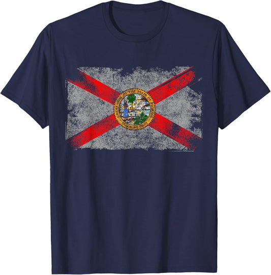 Distressed Vintage Retro USA Patriotic FL State Florida Flag T-Shirt - T-Shirt | Navy