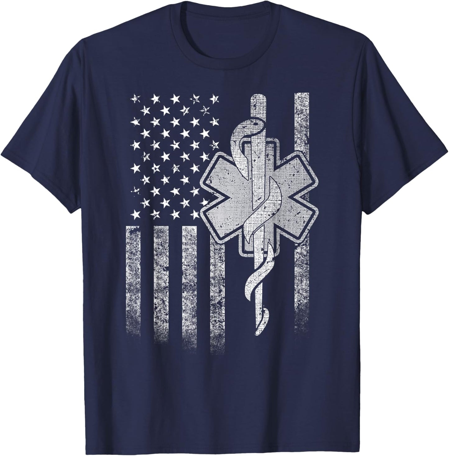 Two-Sided EMT First Responder American Flag Gift Men T-Shirt - T-Shirt | Navy