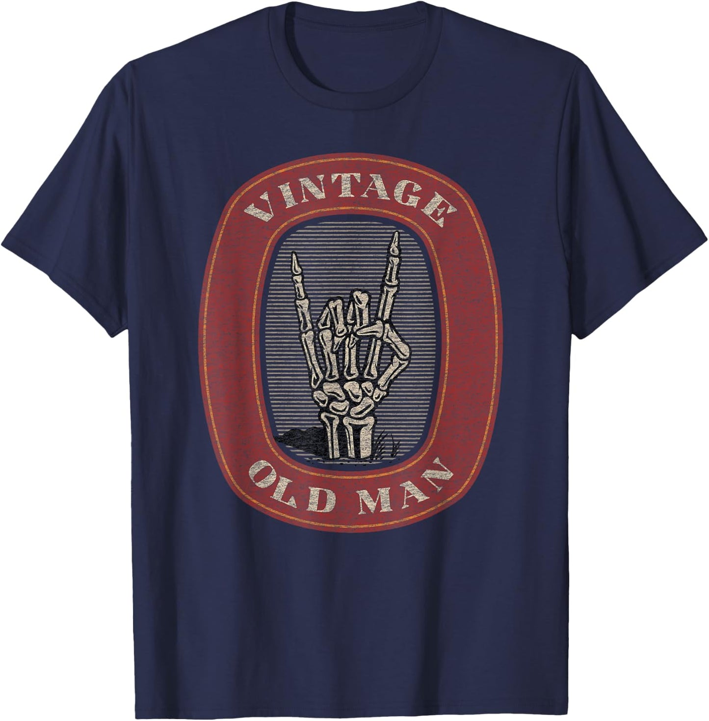 Funny Old Man Guy Vintage Graphic Skeleton Hand T-Shirt - T-Shirt | Navy