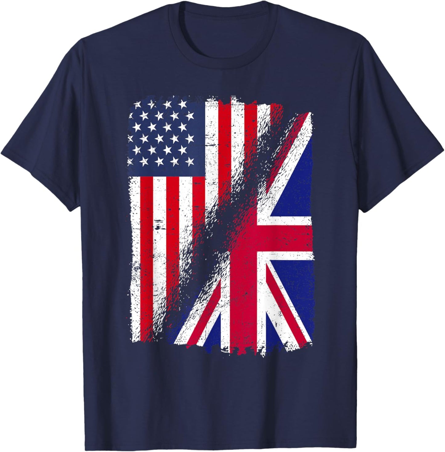 Half American Half British Flag USA Pride Dual Heritage T-Shirt - T-Shirt | Navy