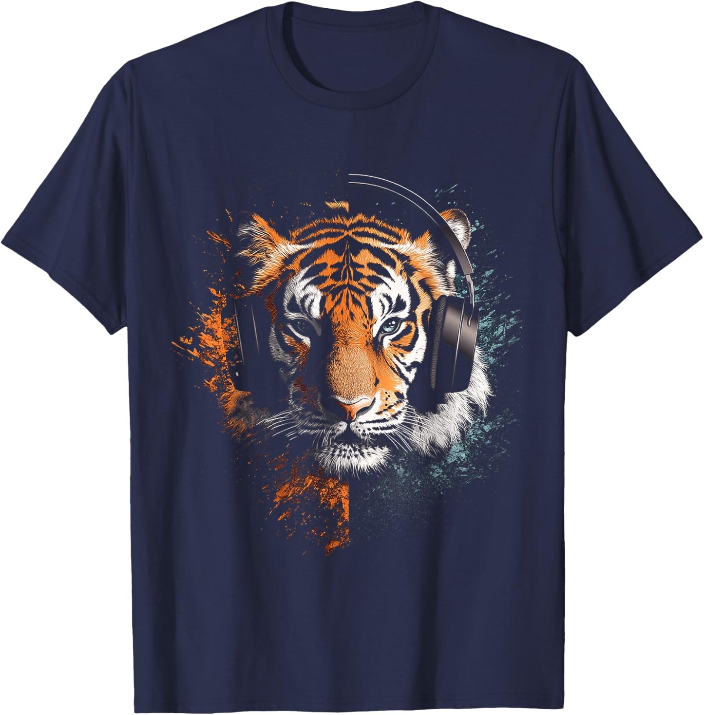 Tiger Animal Graphic Music Headphone Illustration Tiger T-Shirt - T-Shirt | Navy