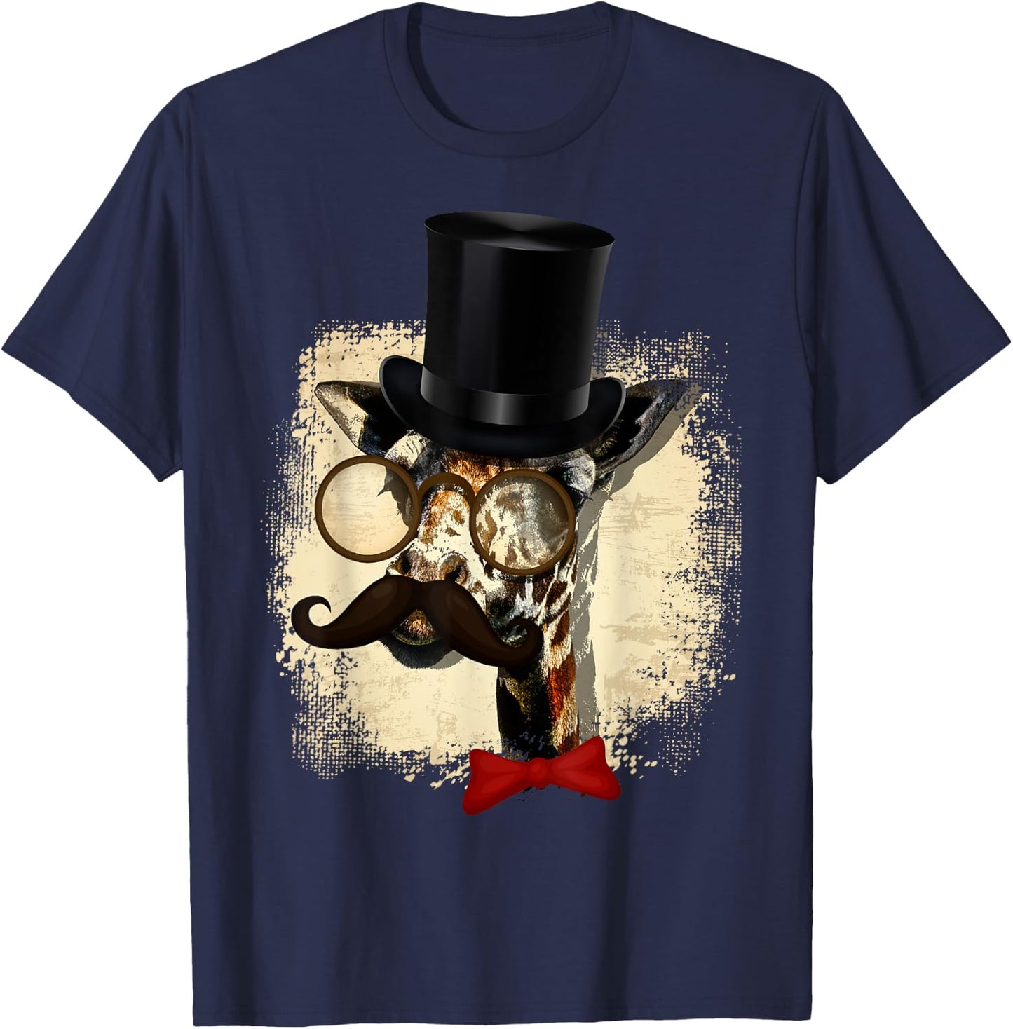 Vintage Giraffe Hat And Big Moustache Funny Gift T-Shirt - T-Shirt | Navy