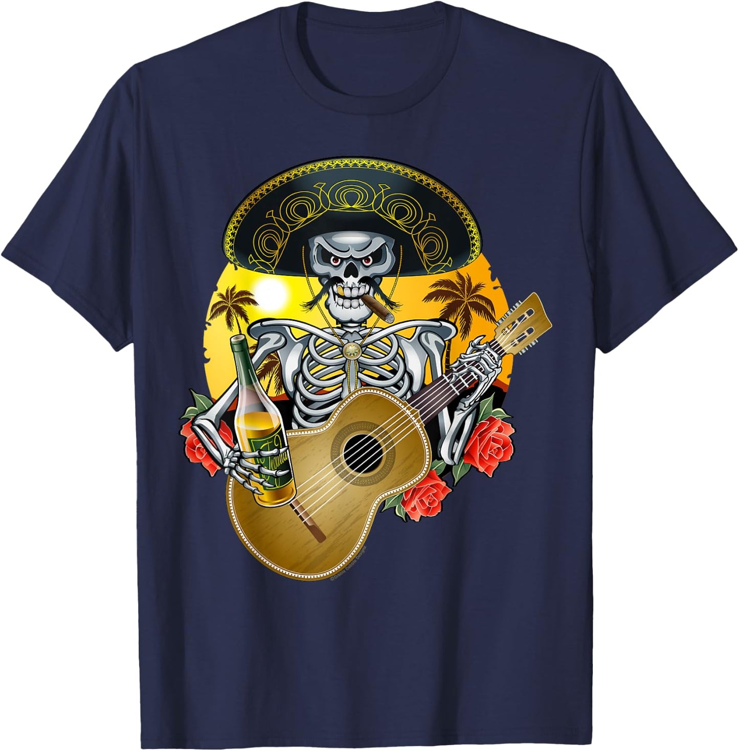 Mariachi Skeleton Dia De Los Muertos Day of the Dead T-Shirt - T-Shirt | Navy