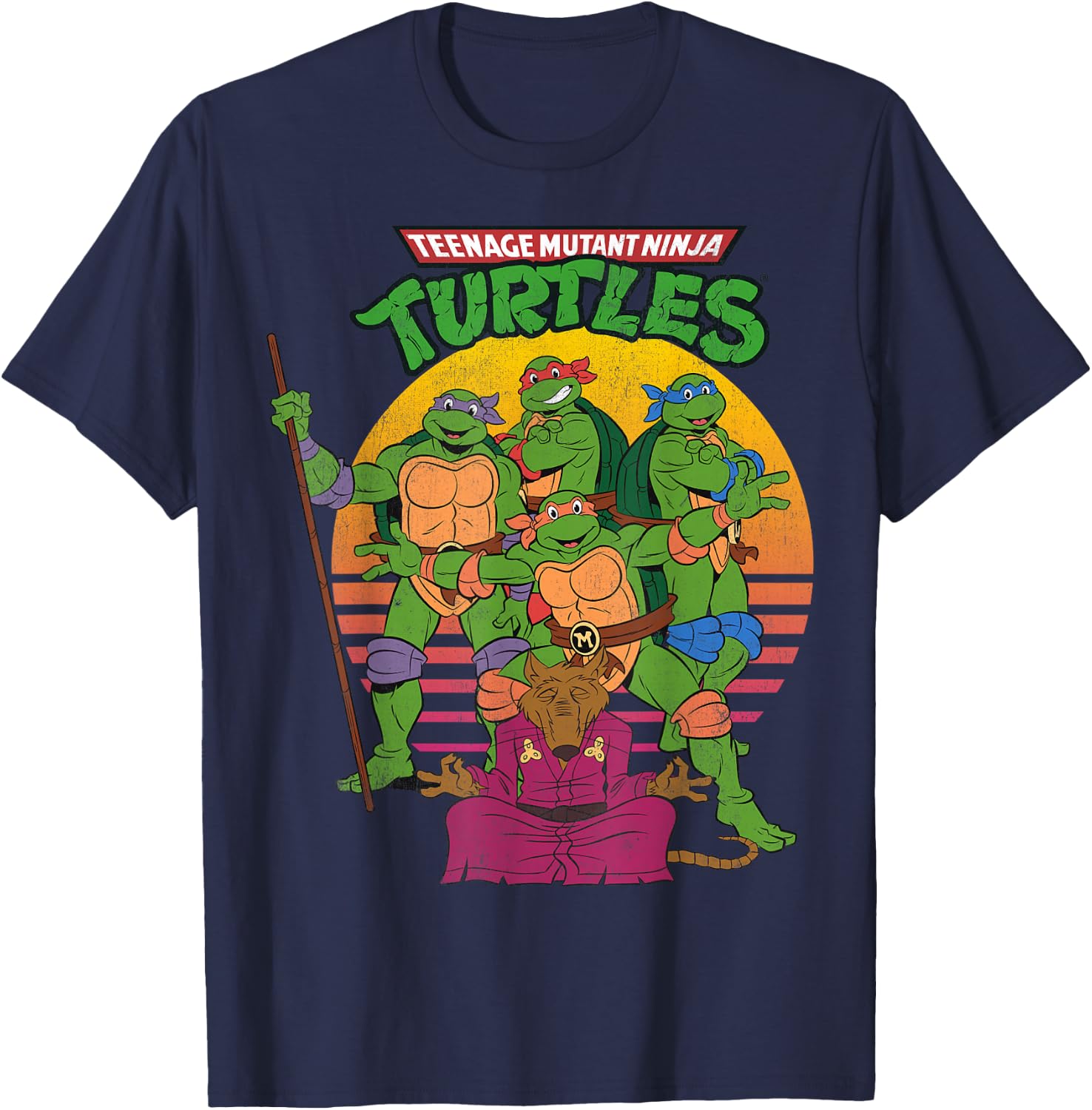 Teenage Mutant Ninja Turtles Retro Sun Group -Shirt T-Shirt - T-Shirt | Navy