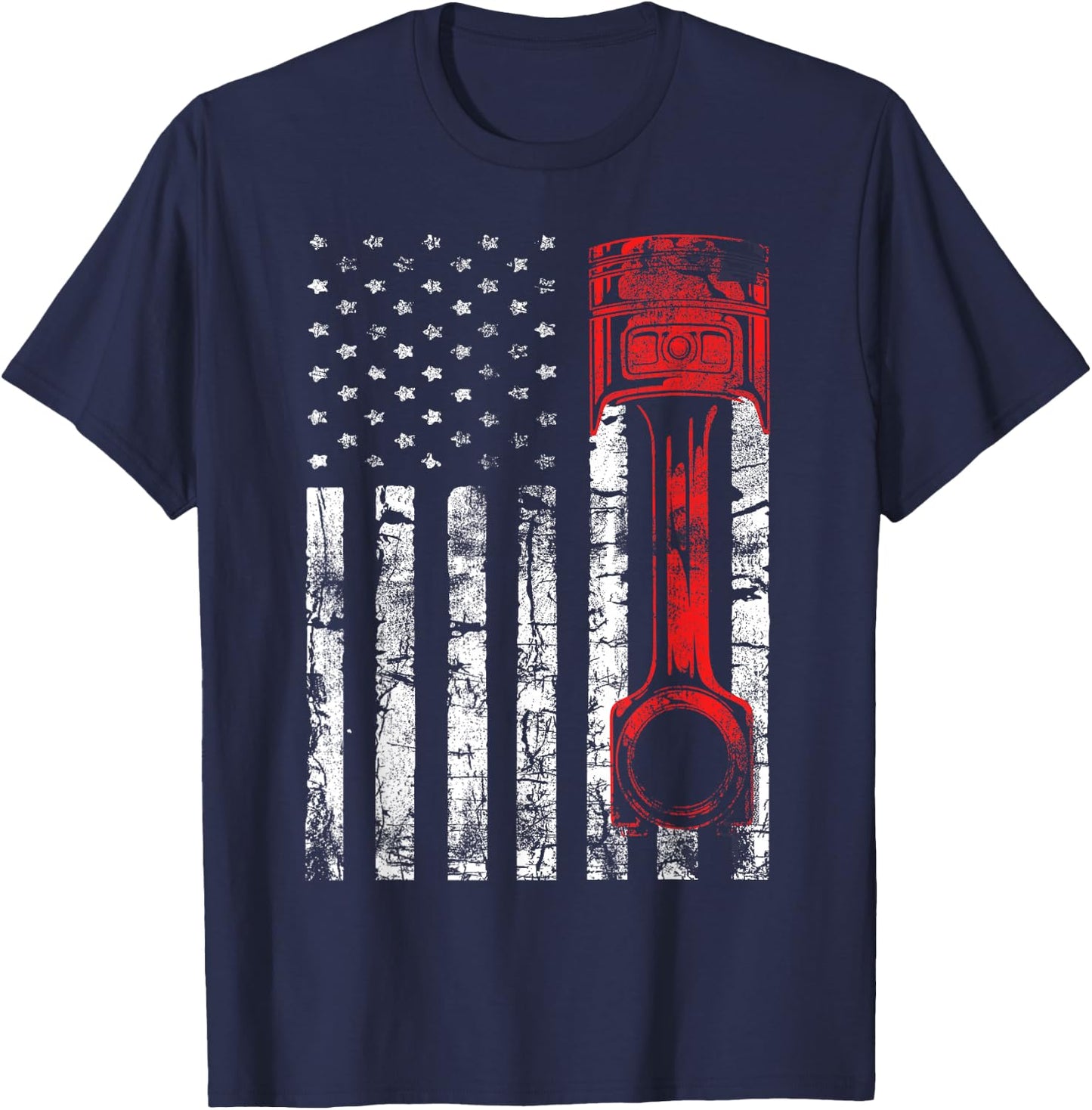Patriotic Auto & Diesel Mechanic USA Flag Piston T-Shirt - T-Shirt | Navy