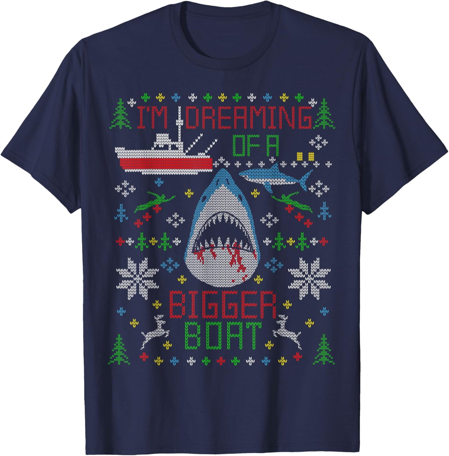 Great White Shark Fishing Ugly Christmas Sweater Party Shirt T-Shirt - T-Shirt | Navy