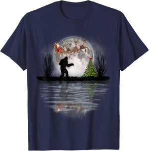 Funny Bigfoot Christmas Santa Sleigh Reindeer T-Shirt - T-Shirt | Navy