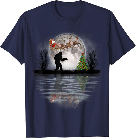 Funny Bigfoot Christmas Santa Sleigh Reindeer T-Shirt - T-Shirt | Navy