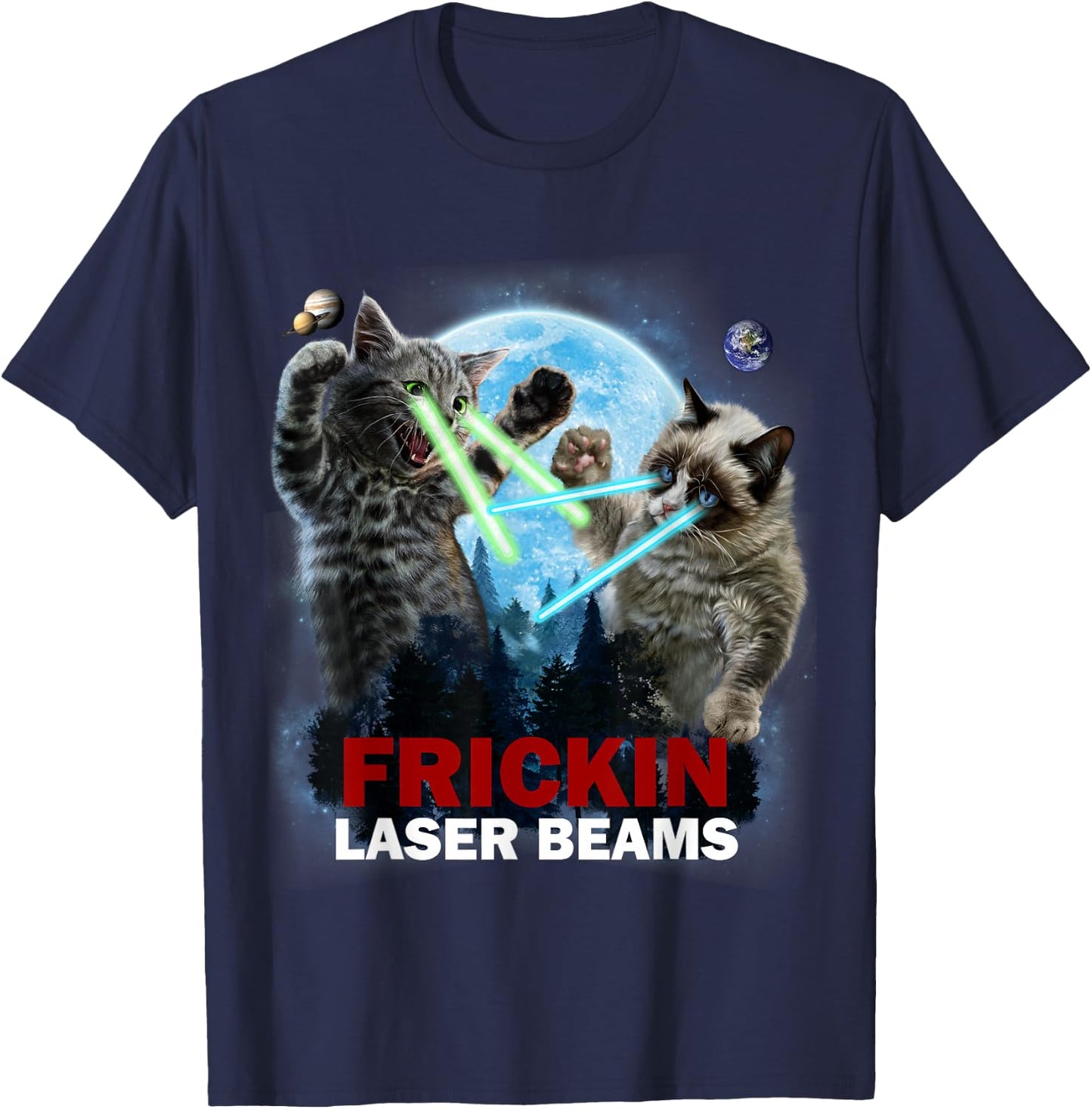Battle of Giant Cat, Frickin Laser Beams, Galaxy T-Shirt - T-Shirt | Navy