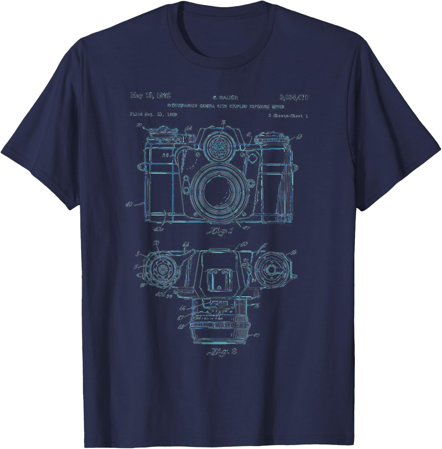 Photography Lover Gift Vintage Camera Patent Schematic T-Shirt - T-Shirt | Navy