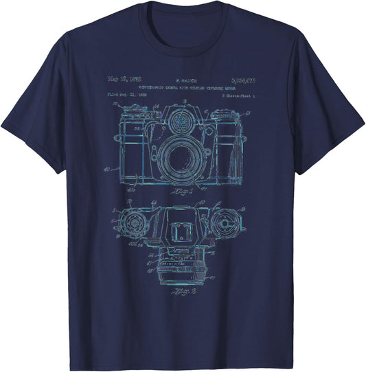 Photography Lover Gift Vintage Camera Patent Schematic T-Shirt - T-Shirt | Navy