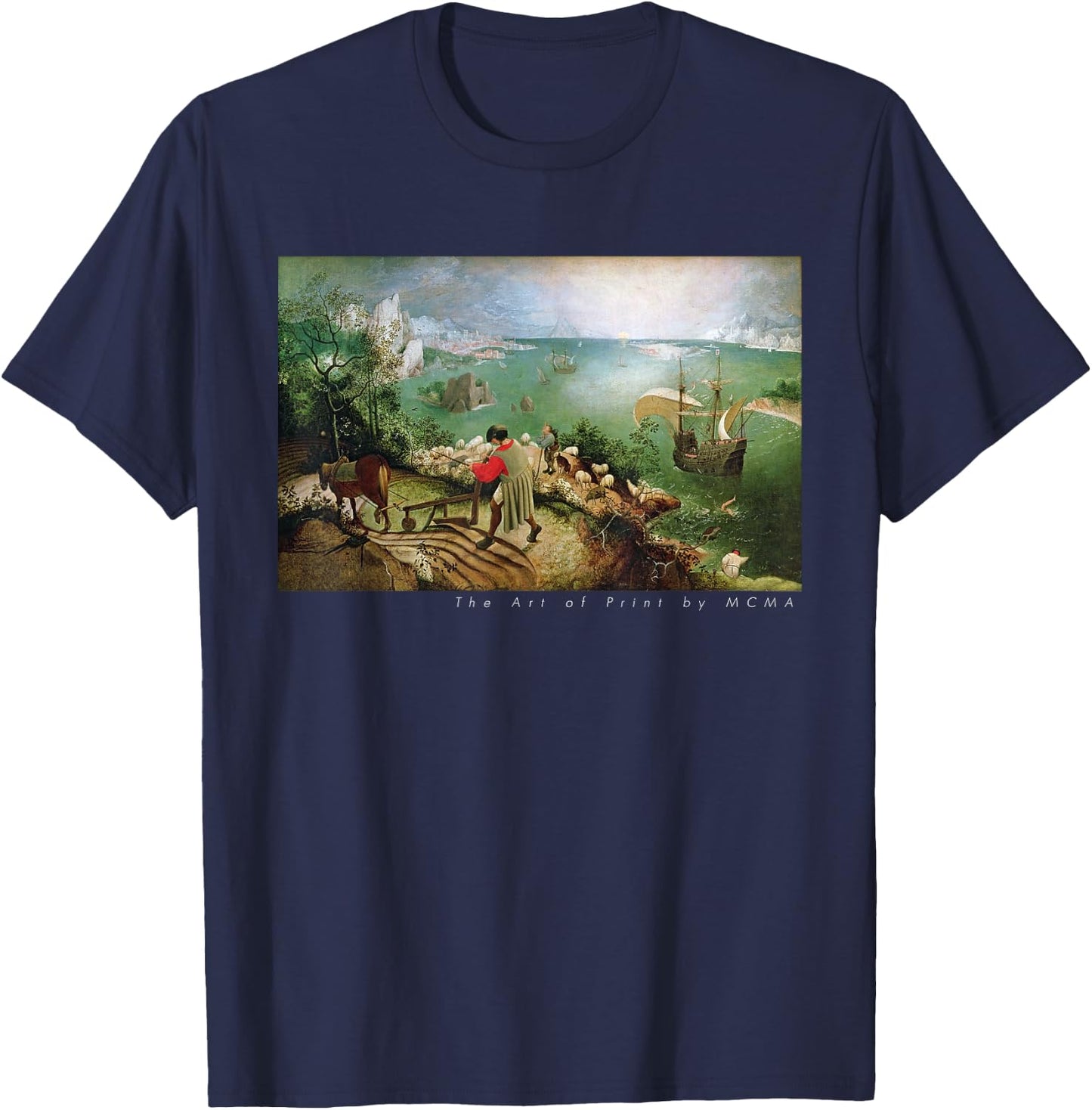 Landscape with the Fall of Icarus, Fine Art Print Graphic T-Shirt - T-Shirt | Navy