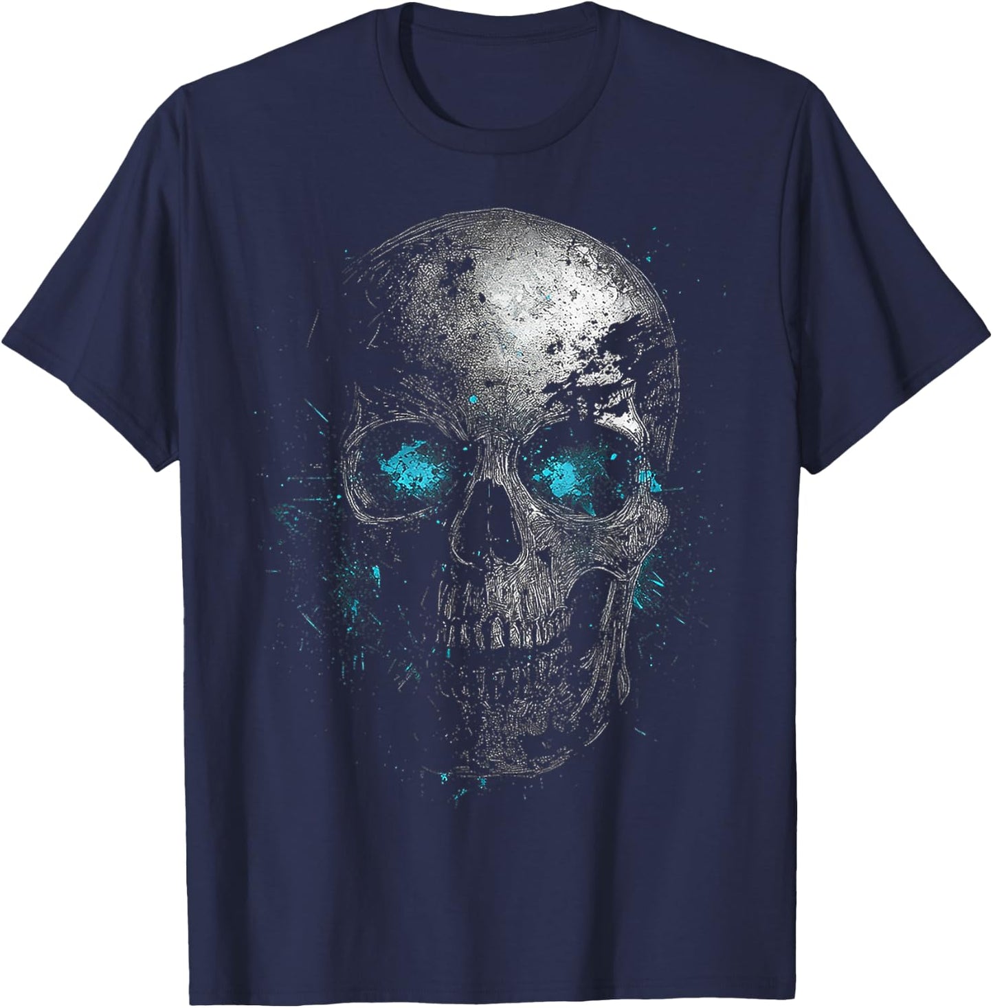Skull Blue Eyes Graphic Artwork Skull T-Shirt - T-Shirt | Navy