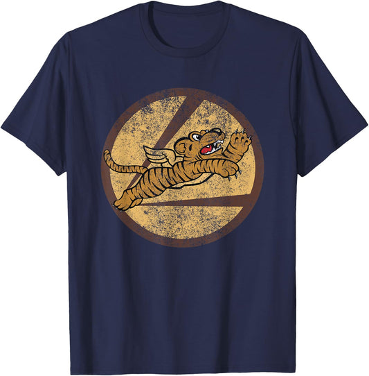 Vintage WW2 AVG Tigers Squadron Pilot Flying Patch T-Shirt - T-Shirt | Navy