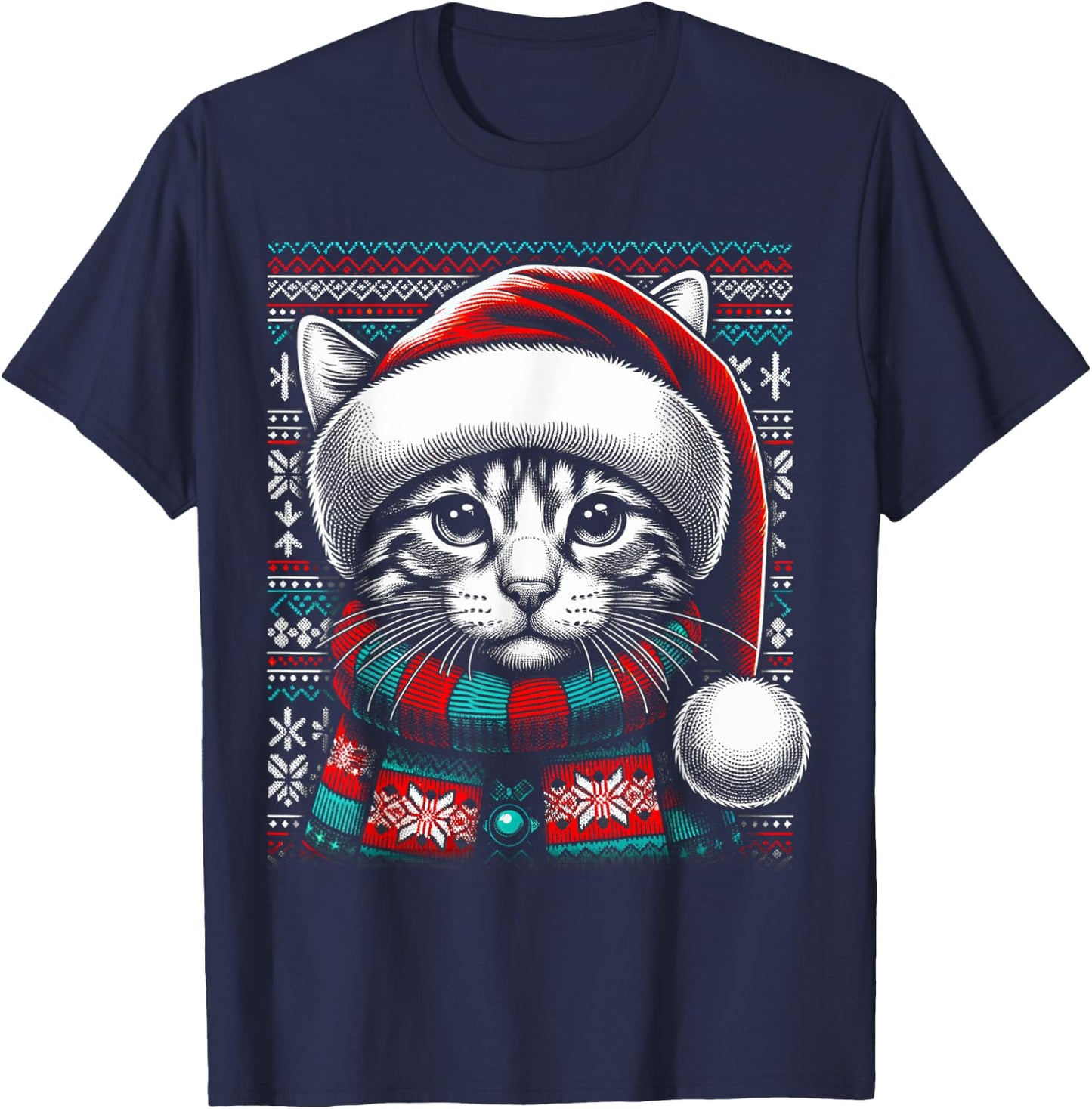 Christmas Cat Lover Funny Festive Holidays Cute Kitten Xmas Women Kids T-Shirt - T-Shirt | Navy