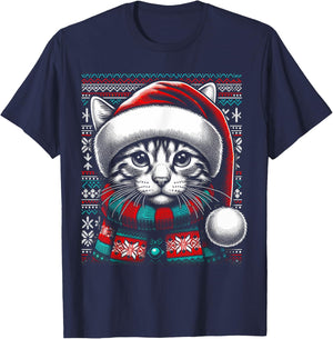 Christmas Cat Lover Funny Festive Holidays Cute Kitten Xmas Women Kids T-Shirt - T-Shirt | Navy