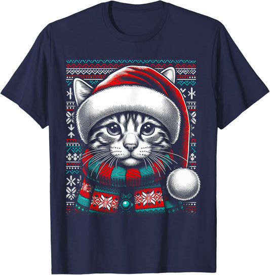 Christmas Cat Lover Funny Festive Holidays Cute Kitten Xmas Women Kids T-Shirt - T-Shirt | Navy