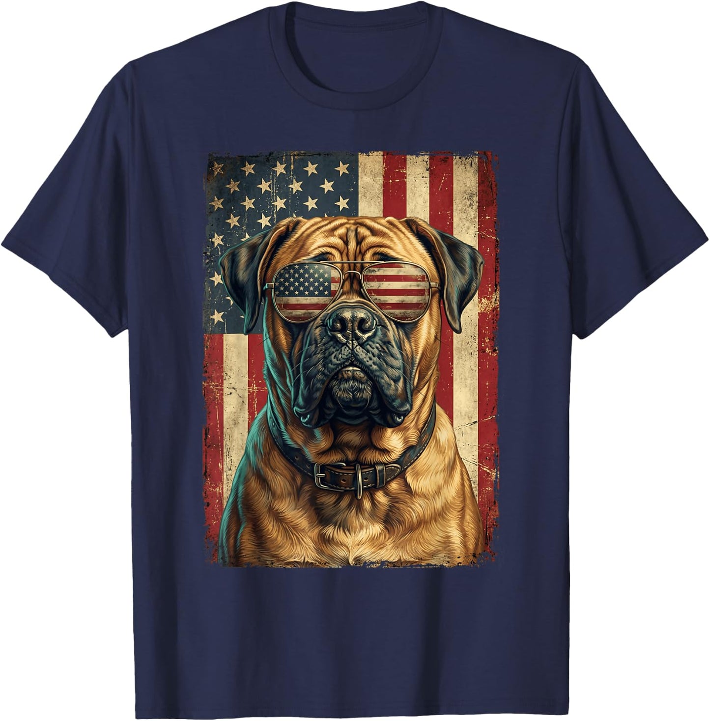 American Flag Bullmastiff Patriotic Dog Owner T-Shirt - T-Shirt | Navy