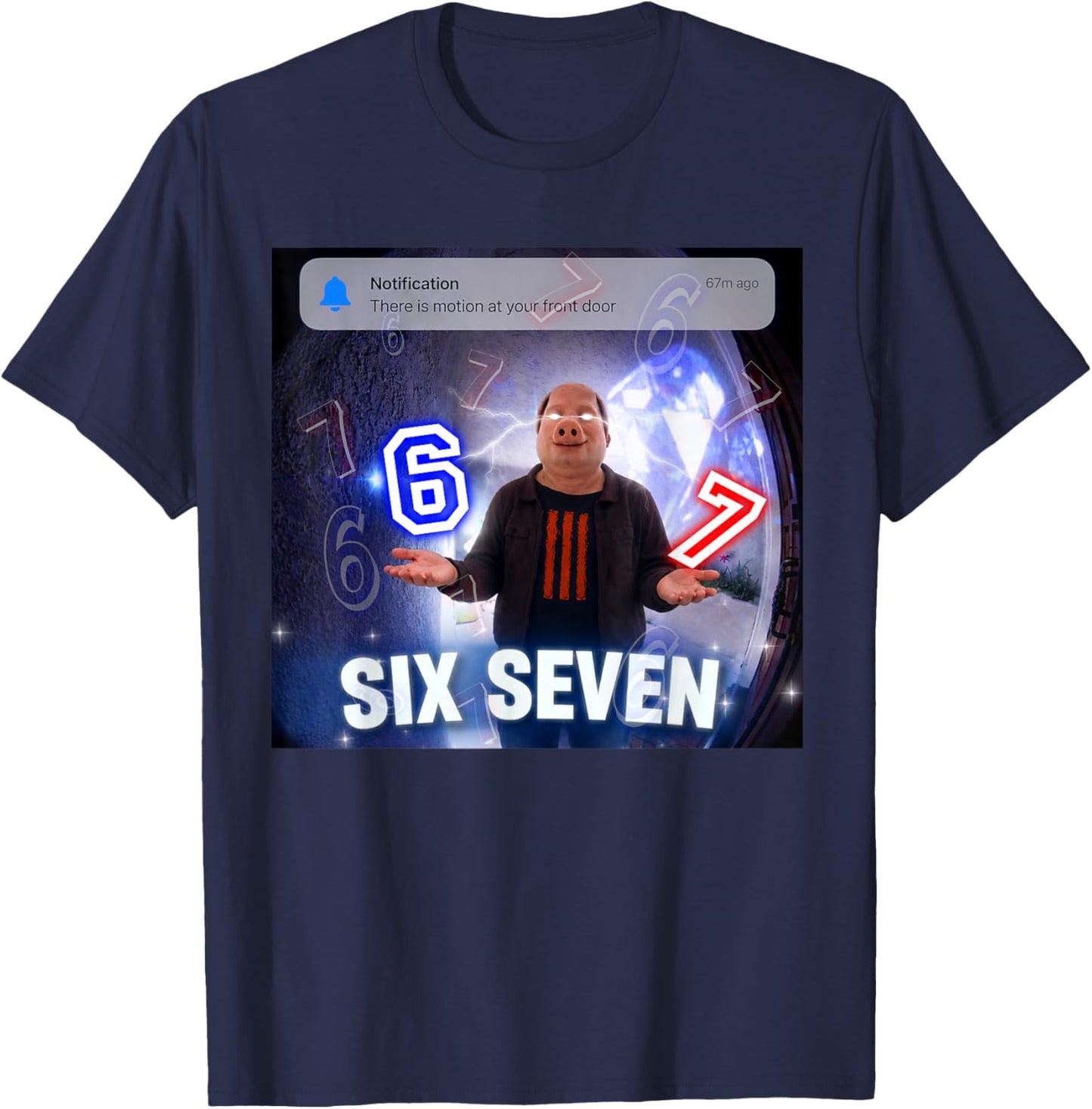 Funny John Pork 67 Six Seven Front Door Motion Meme T-Shirt - T-Shirt | Navy
