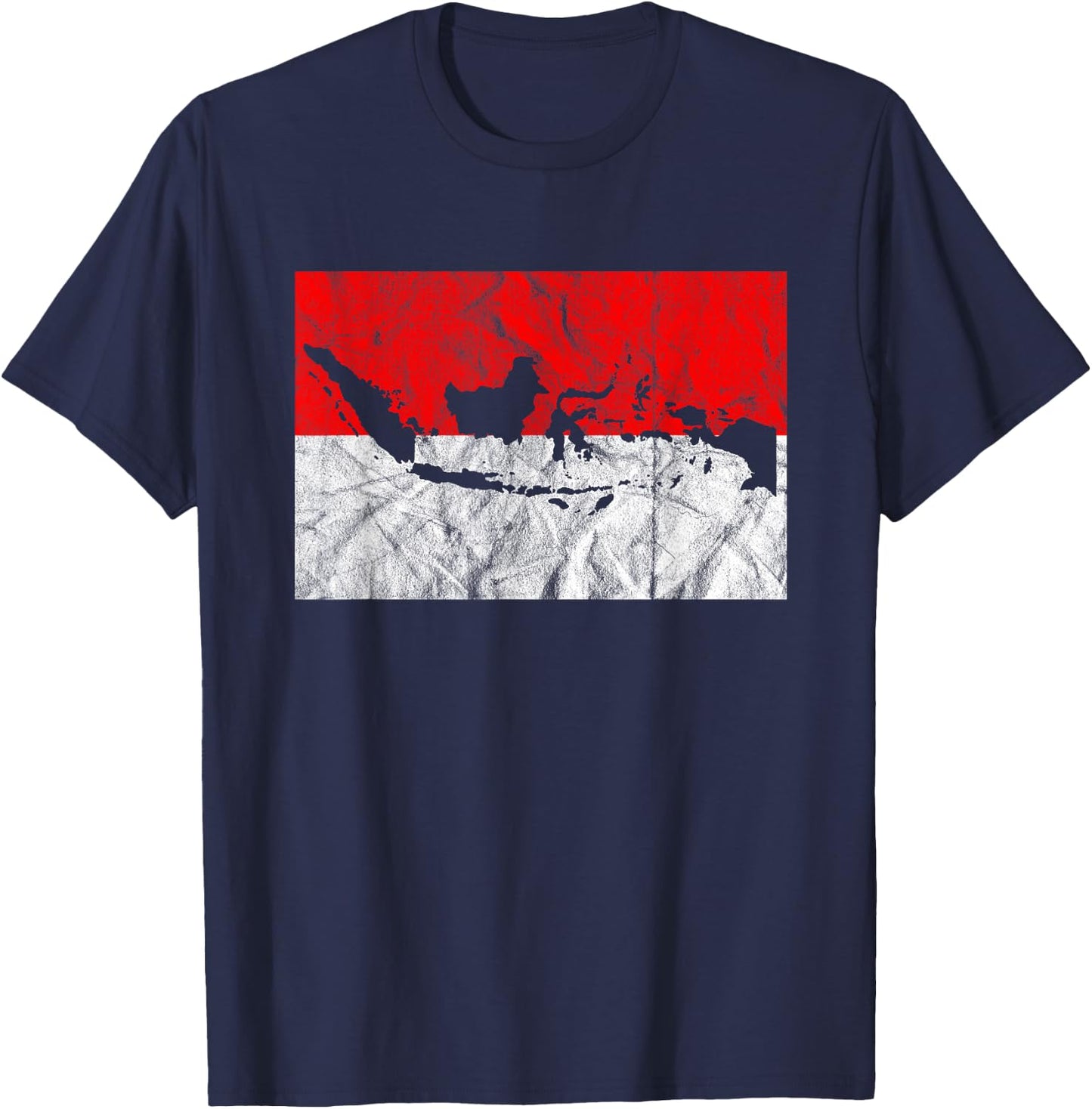 Indonesia Indonesian Flag Map Outline Silhouette Travel Asia T-Shirt - T-Shirt | Navy
