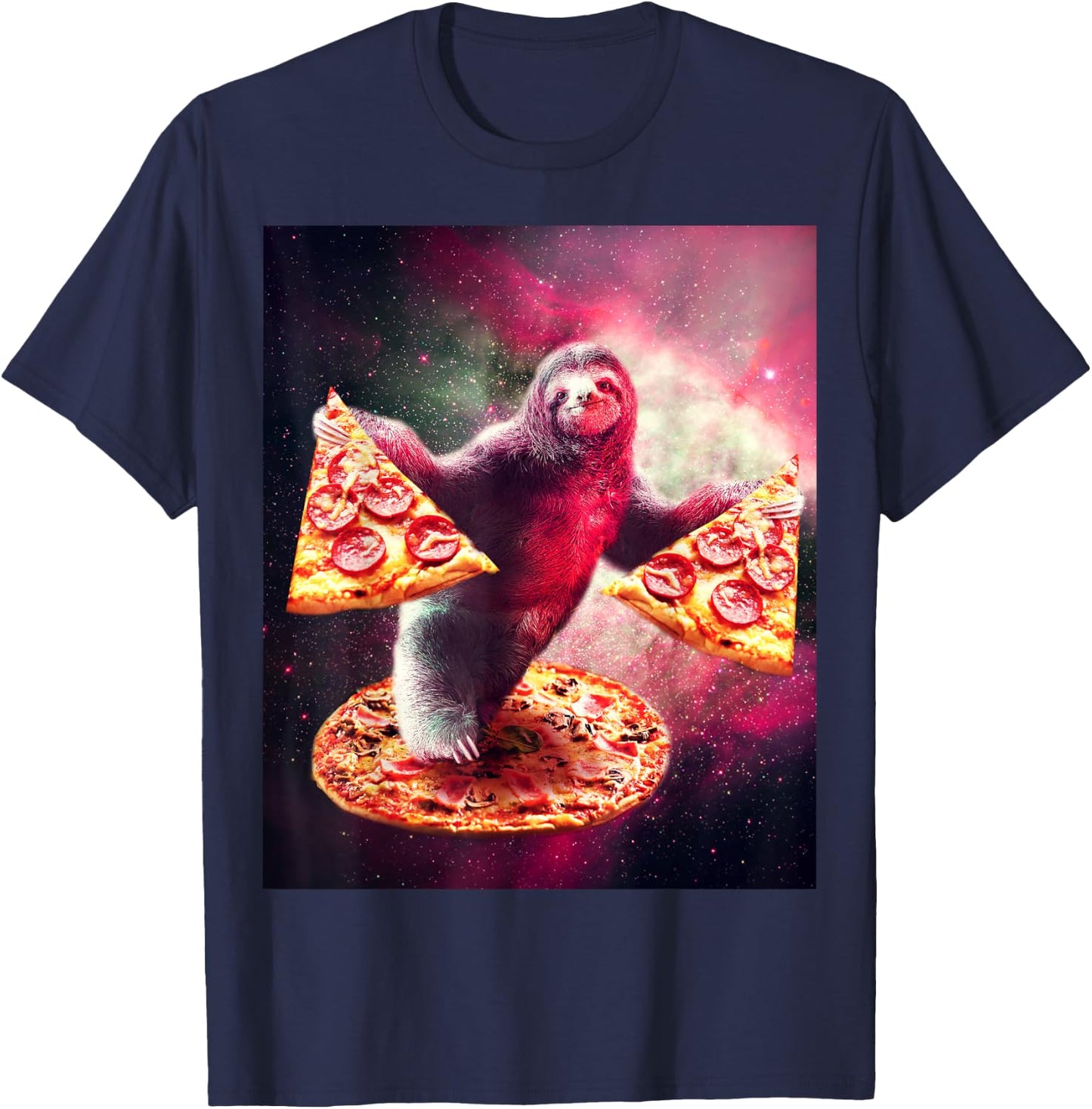 Funny Space Sloth With Pizza T-Shirt - T-Shirt | Navy