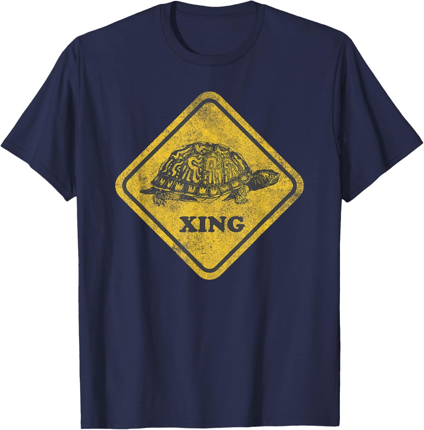 Turtle Crossing Road Sign | Box Turtle T-Shirt - T-Shirt | Navy