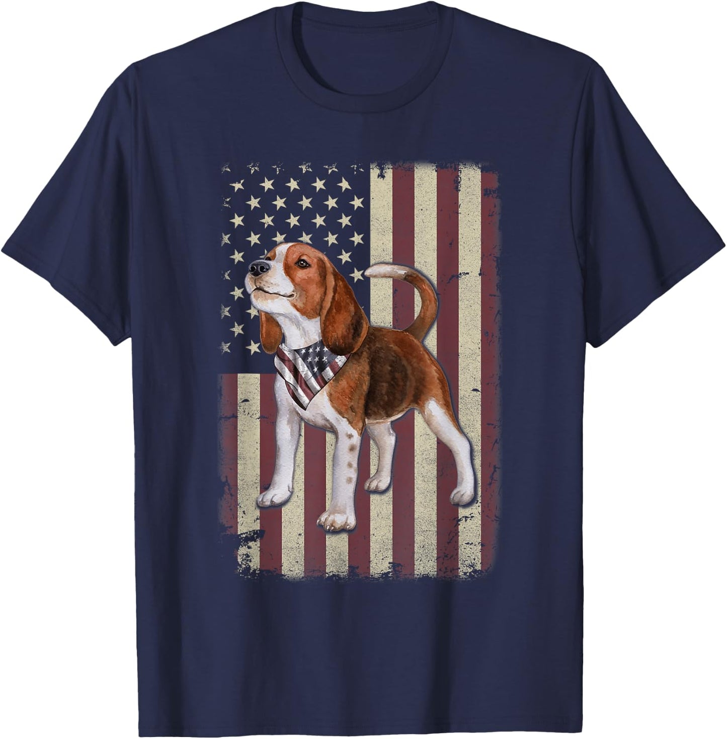Beagle American Flag Bandana Patriotic 4th of July T-Shirt - T-Shirt | Navy