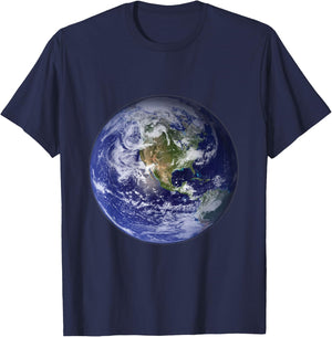 Earth Planet, Flat, Earth North America Globe Space Clouds T-Shirt - T-Shirt | Navy