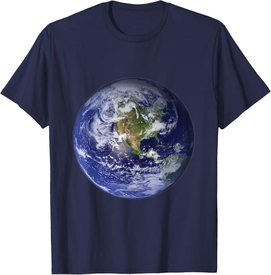 Earth Planet, Flat, Earth North America Globe Space Clouds T-Shirt - T-Shirt | Navy