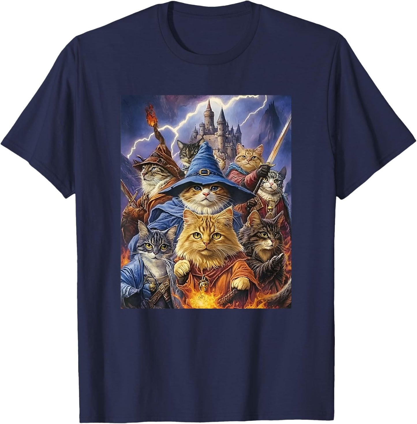 Fantasy Feline Wizard Cats T-Shirt - T-Shirt | Navy