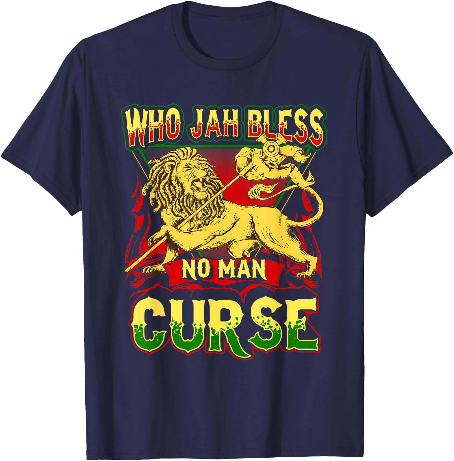 Who Jah Bless No Man Curse Shirt Rastafarian Lion T-Shirt - T-Shirt | Navy