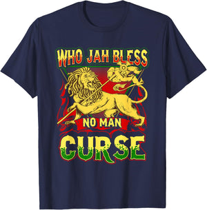 Who Jah Bless No Man Curse Shirt Rastafarian Lion T-Shirt - T-Shirt | Navy