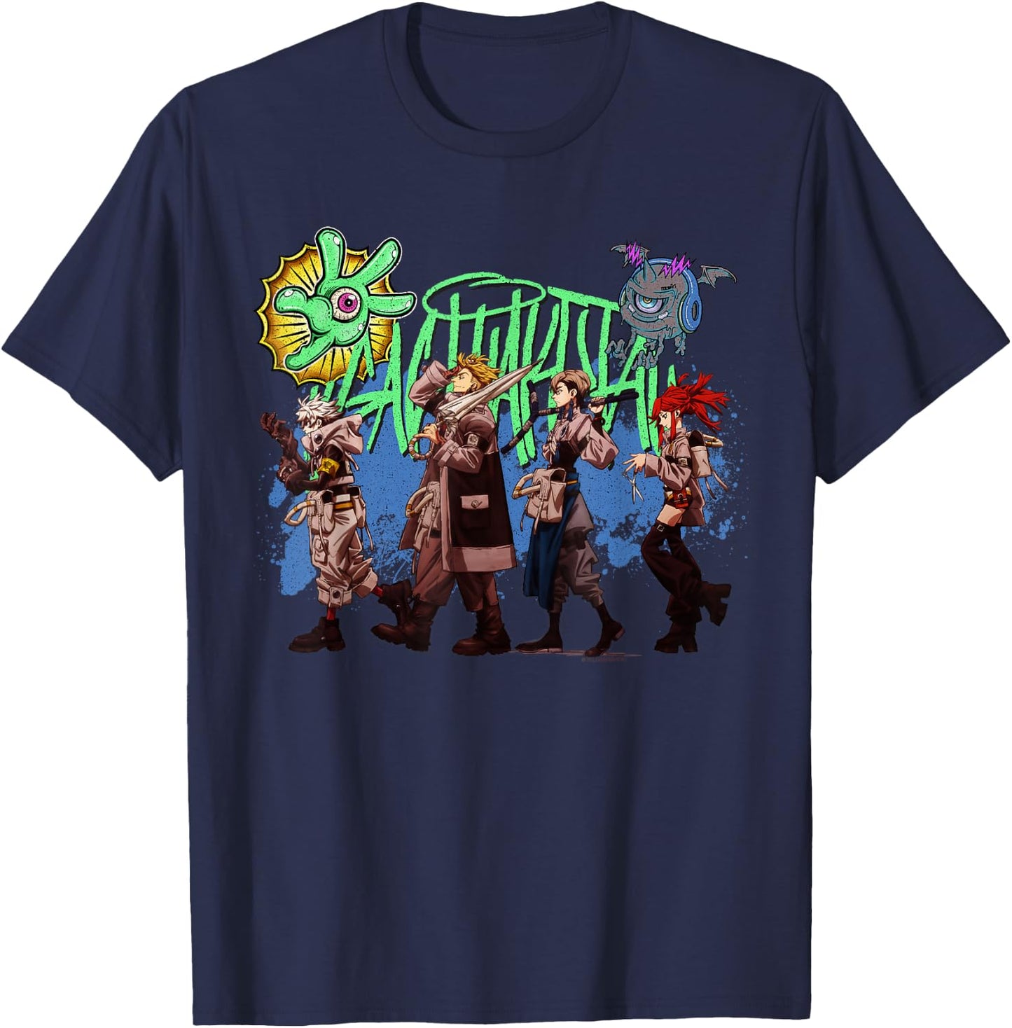 Main Character Walking Line-Up with Logo Anime T-Shirt - T-Shirt | Navy