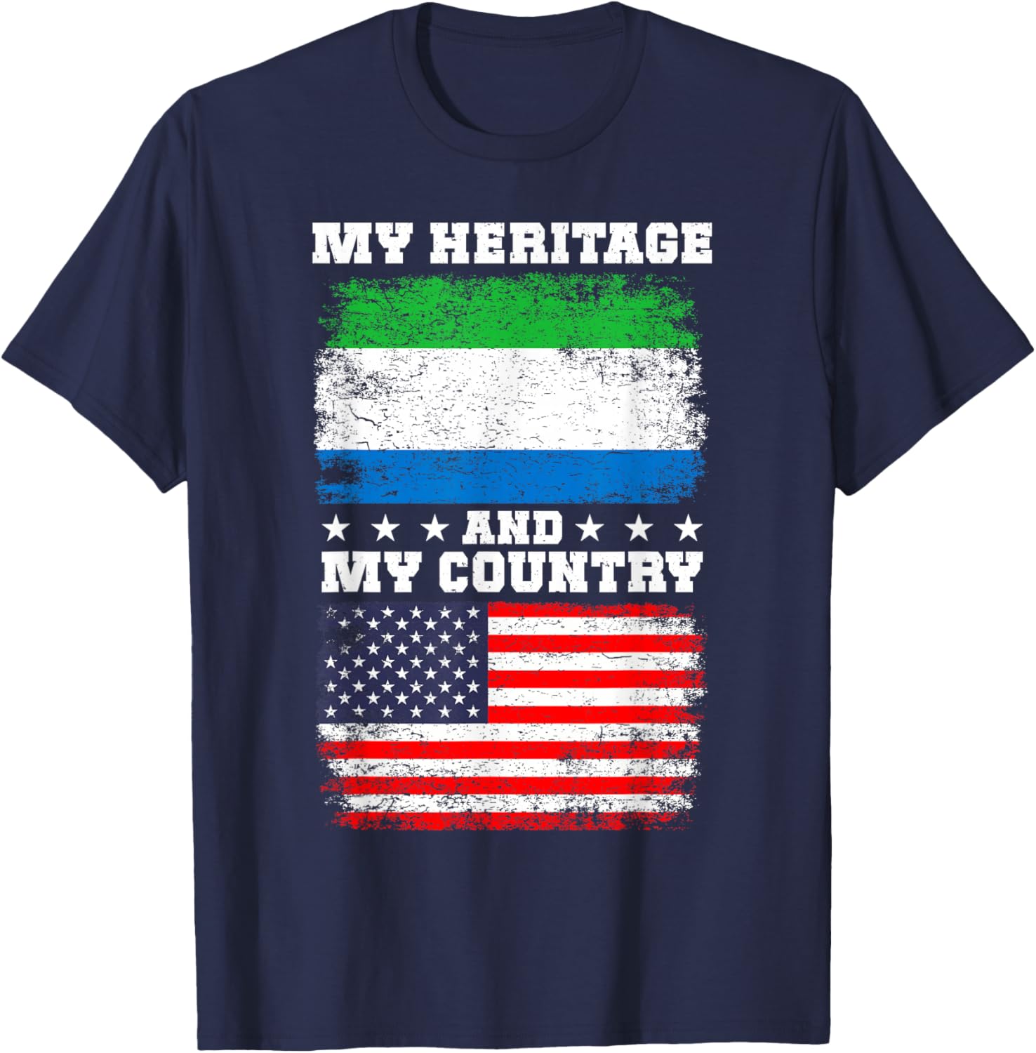 Sierra Leonean Heritage American Outfit US Sierra Leone Flag T-Shirt - T-Shirt | Navy