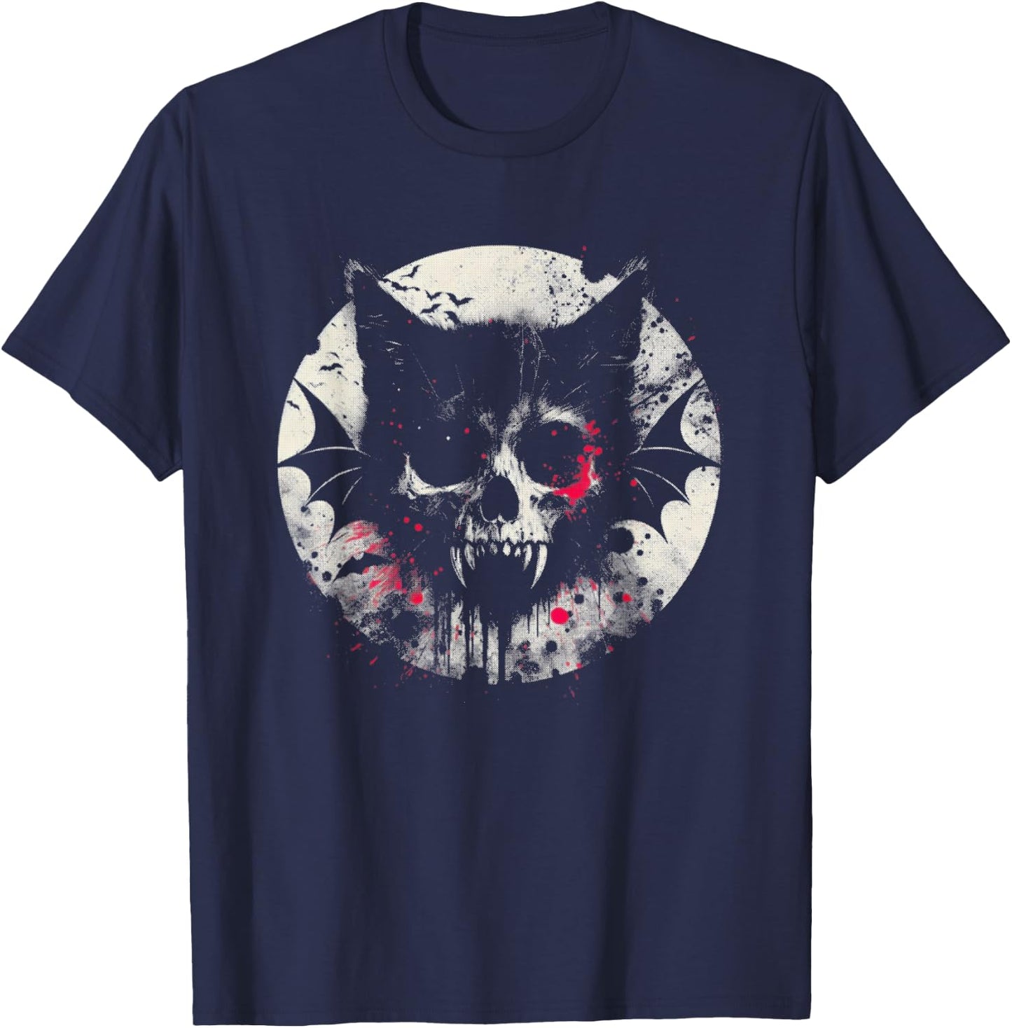 Vampire Cat Bat - Creepy Cat Monster Halloween Lover T-Shirt - T-Shirt | Navy