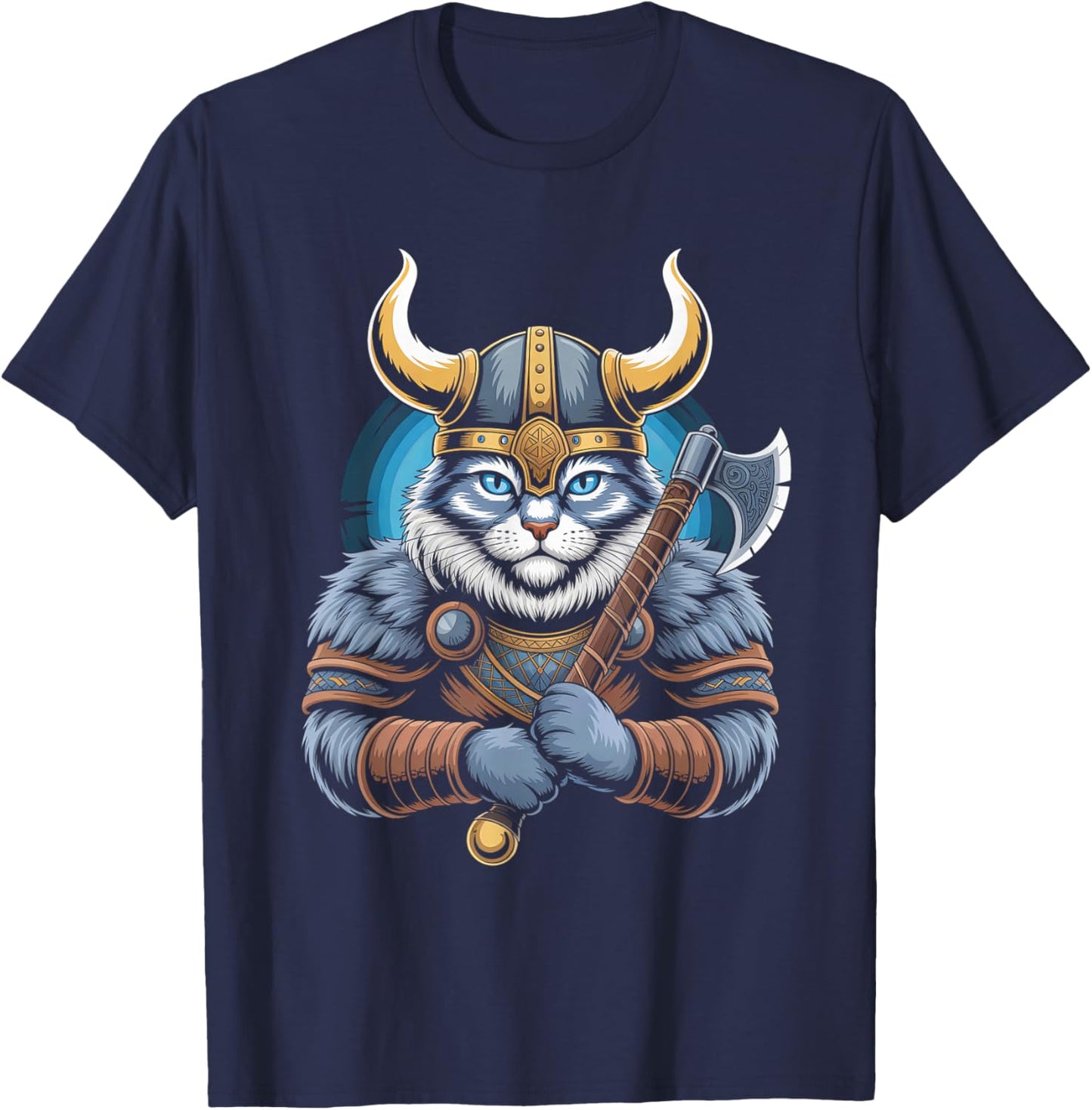 Cat of Odin Kitten as Celtic with Axes Valhalla Norse T-Shirt - T-Shirt | Navy