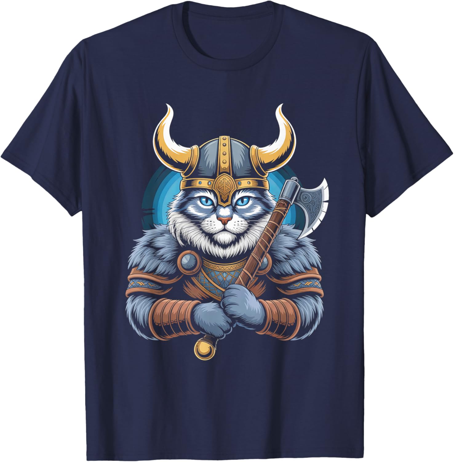 Cat of Odin Kitten as Celtic with Axes Valhalla Norse T-Shirt - T-Shirt | Navy